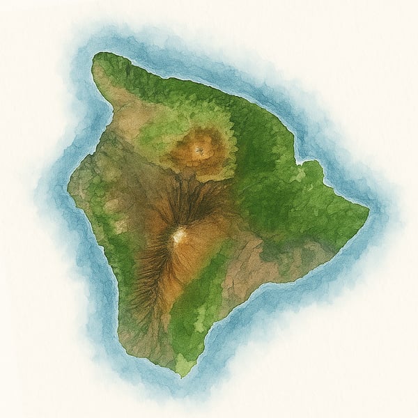 Hawaiʻi (Big Island) watercolor island map
