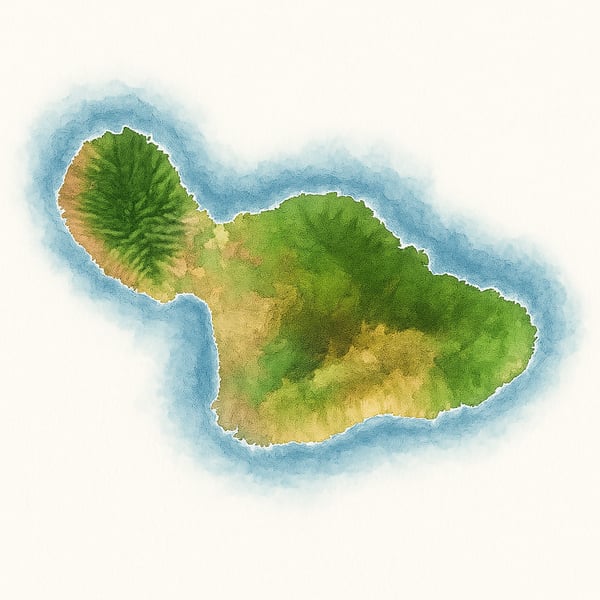 Maui watercolor island map