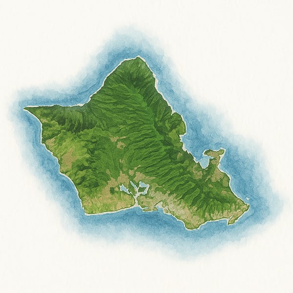 Oʻahu watercolor island map