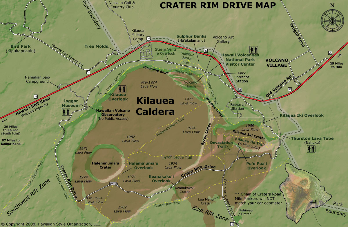Crater Rim Drive Tour Map Crater Rim Drive Tour Map