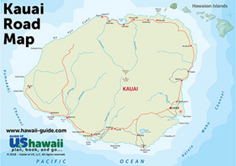 Kauai Hawaii Maps Travel Road Map of Kauai