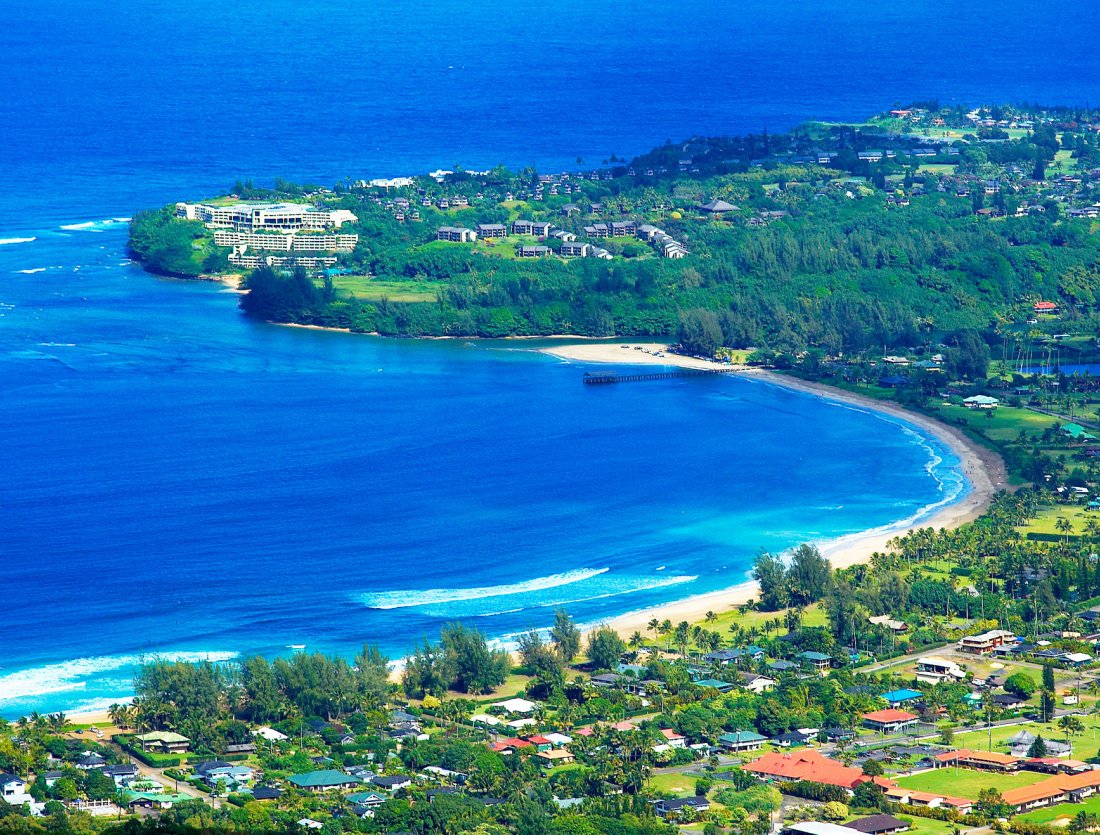 Aerial view of Hanelei Bay on Kauai